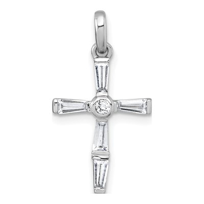 Sterling Silver CZ Baguette Cross Pendant