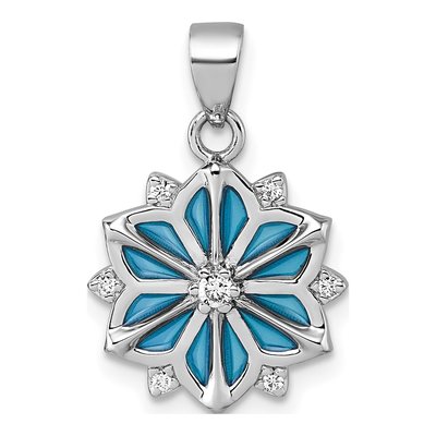 Sterling Silver CZ Enamel Snowflake Pendant