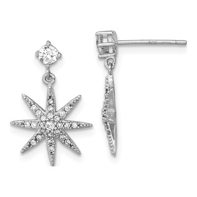 Sterling Silver CZ Star Dangle Earrings