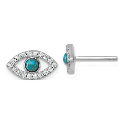 Sterling Silver CZ Evil Eye Stud Earrings