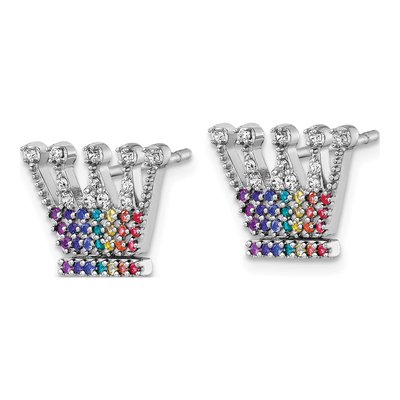 Sterling Silver Crystal Rainbow Crown Stud Earrings – view 3