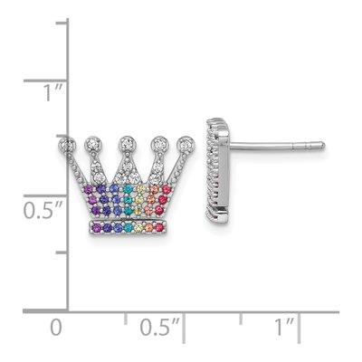 Sterling Silver Crystal Rainbow Crown Stud Earrings – view 4