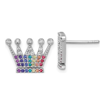 Sterling Silver Crystal Rainbow Crown Stud Earrings