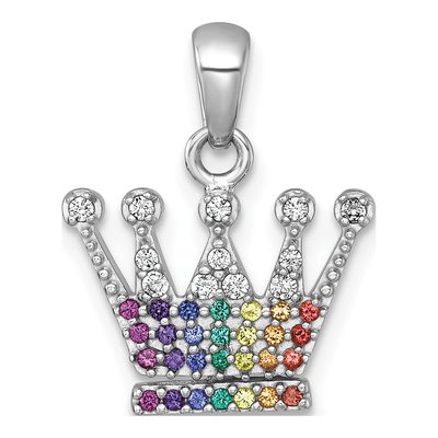 Sterling Silver Crystal Rainbow Crown Pendant