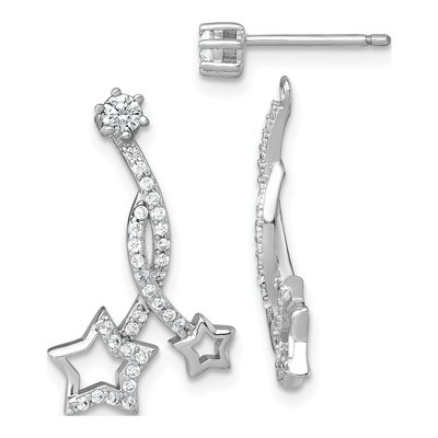 Sterling Silver CZ Shooting Stars Jacket Dangle Earrings