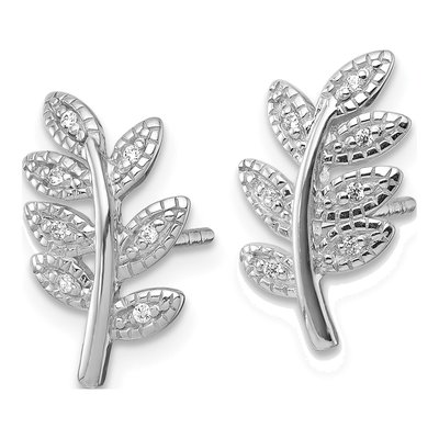 Sterling Silver CZ Leaf Stud Earrings – view 3