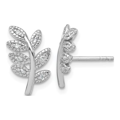 Sterling Silver CZ Leaf Stud Earrings