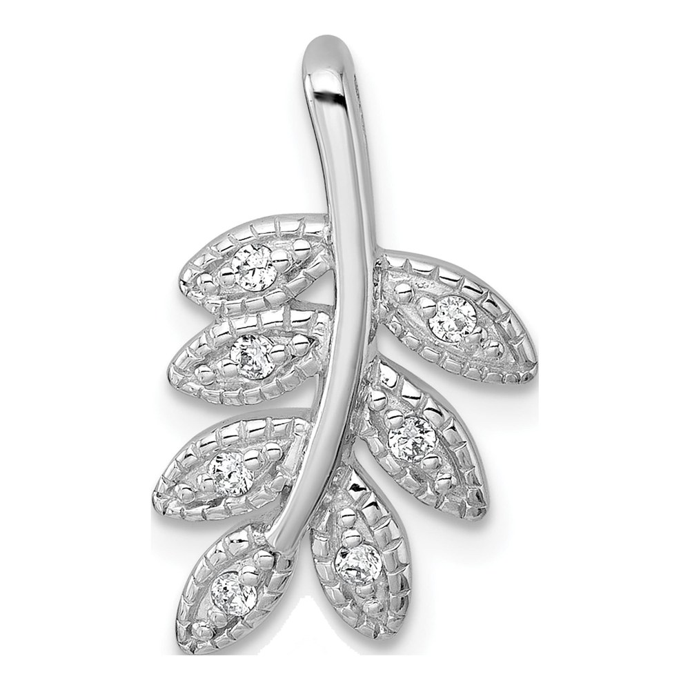 Sterling Silver Rhodium-Plated Polished Cz Leaf Chain Slide Pendant