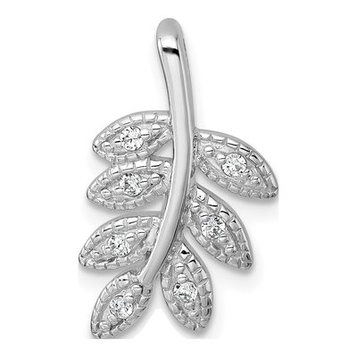 Sterling Silver CZ Leaf Slide Pendant