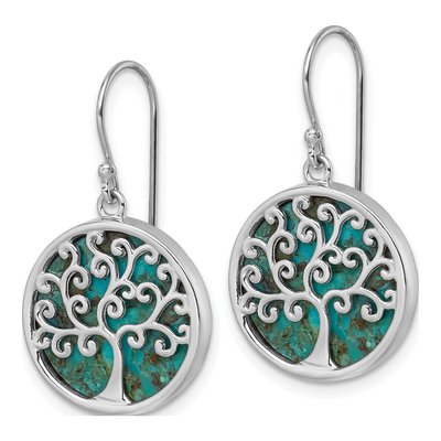 Sterling Silver Reconstructed Turquoise Tree of Life Dangle Earrings – view 3