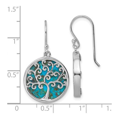 Sterling Silver Reconstructed Turquoise Tree of Life Dangle Earrings – view 4