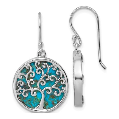 Sterling Silver Reconstructed Turquoise Tree of Life Dangle Earrings