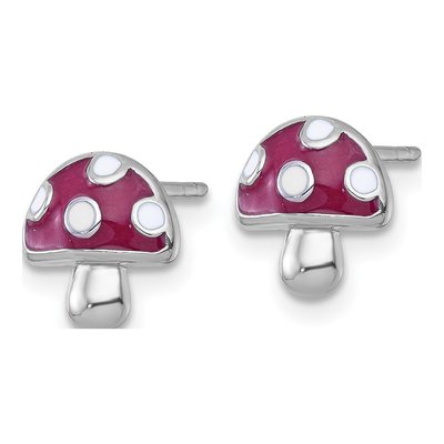 Sterling Silver Red Enamel Mushroom Stud Earrings – view 3