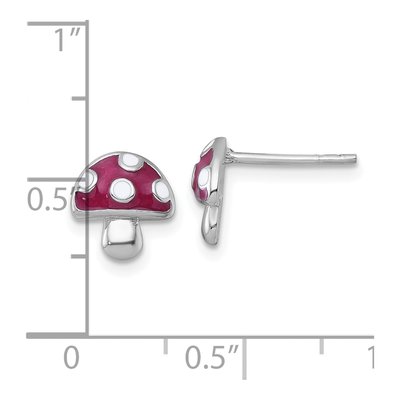 Sterling Silver Red Enamel Mushroom Stud Earrings – view 4