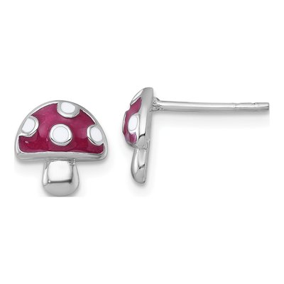 Sterling Silver Red Enamel Mushroom Stud Earrings