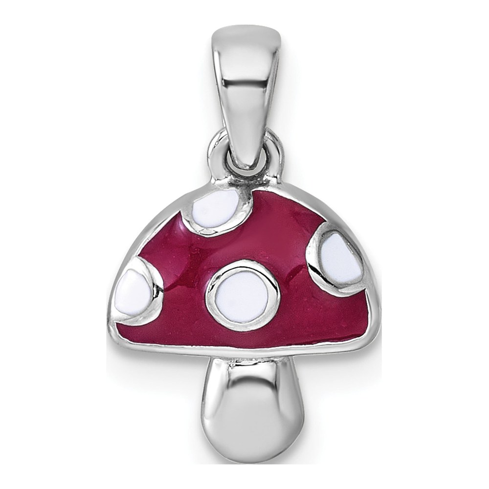 Sterling Silver Rhodium-Plated Polished Red And White Enameled Mushroom Pendant