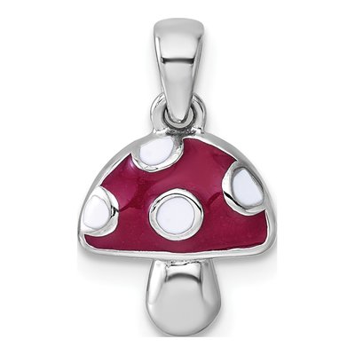 Sterling Silver Red Enamel Mushroom Pendant