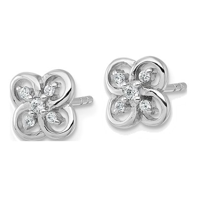 Sterling Silver CZ Flower Button Stud Earrings – view 3