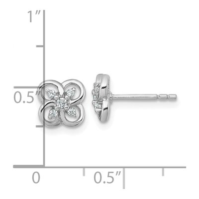 Sterling Silver CZ Flower Button Stud Earrings – view 4