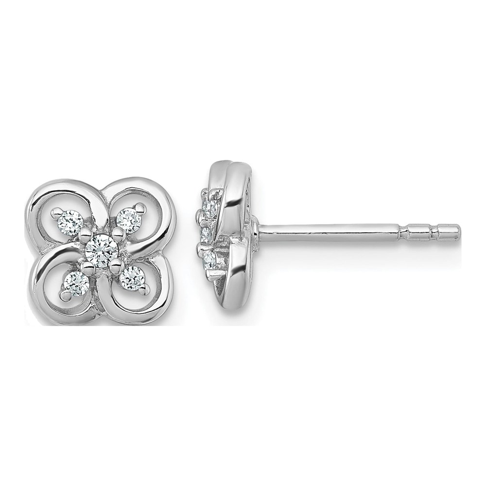 Sterling Silver Rhodium-Plated Polished Fancy Flower Cz Post Earrings