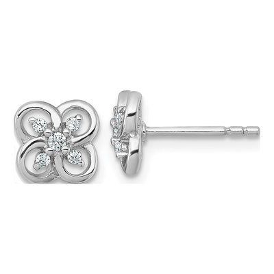 Sterling Silver CZ Flower Button Stud Earrings