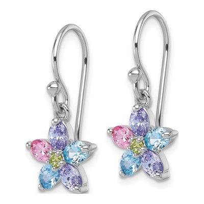 Sterling Silver CZ Multi-Color Flower Dangle Earrings – view 3