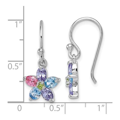 Sterling Silver CZ Multi-Color Flower Dangle Earrings – view 4