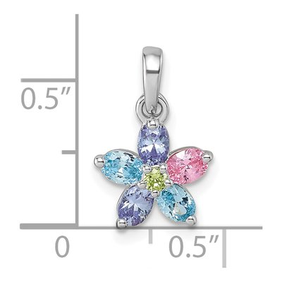 Sterling Silver CZ Multi-Color Flower Pendant – view 5