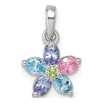 Sterling Silver CZ Multi-Color Flower Pendant