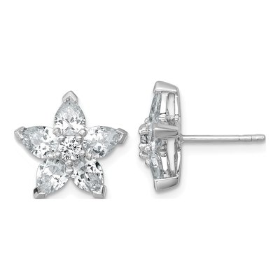 Sterling Silver CZ Flower Stud Earrings