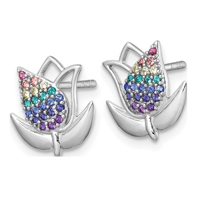 Sterling Silver Crystal Rainbow Tulip Stud Earrings – view 3
