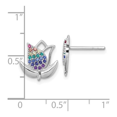 Sterling Silver Crystal Rainbow Tulip Stud Earrings – view 4
