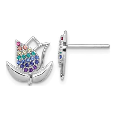Sterling Silver Crystal Rainbow Tulip Stud Earrings