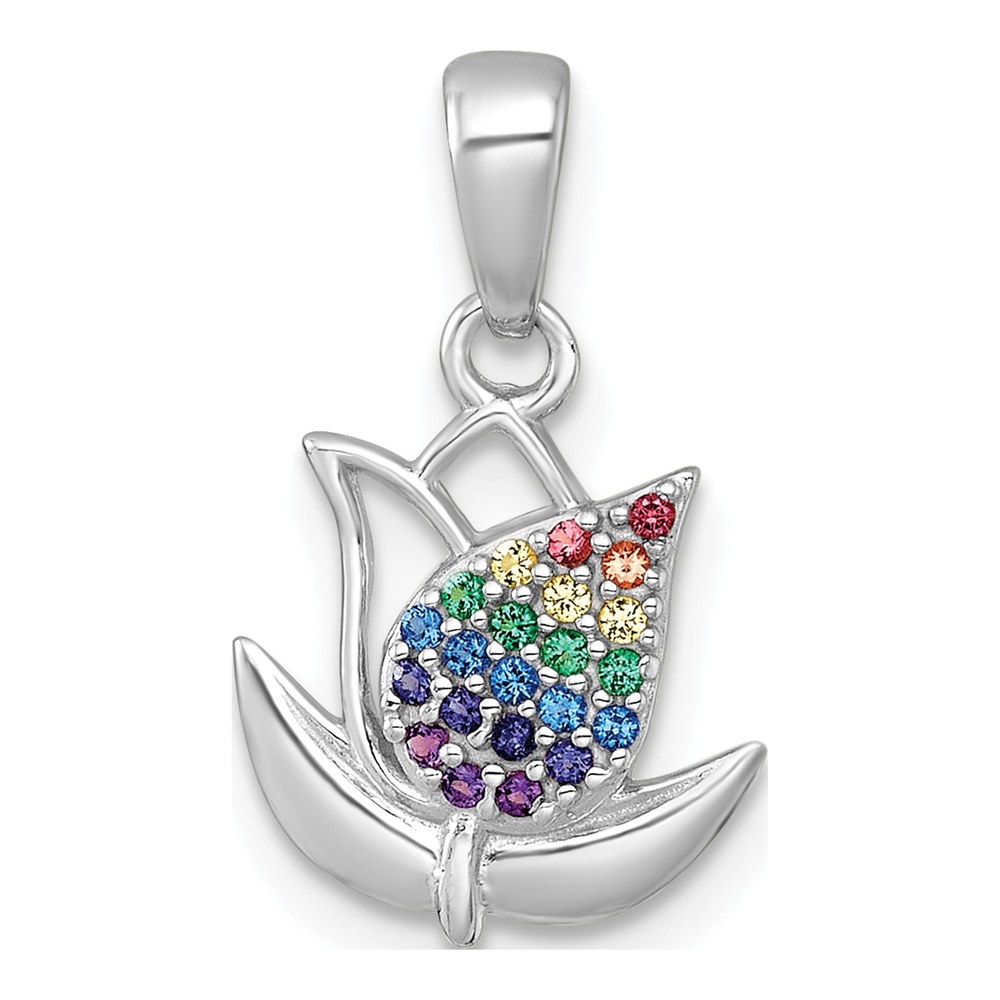 Sterling Silver Rhodium-Plated Polished Rainbow Nano Crystals Tulip Pendant