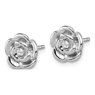Sterling Silver CZ Flower Stud Earrings – view 3