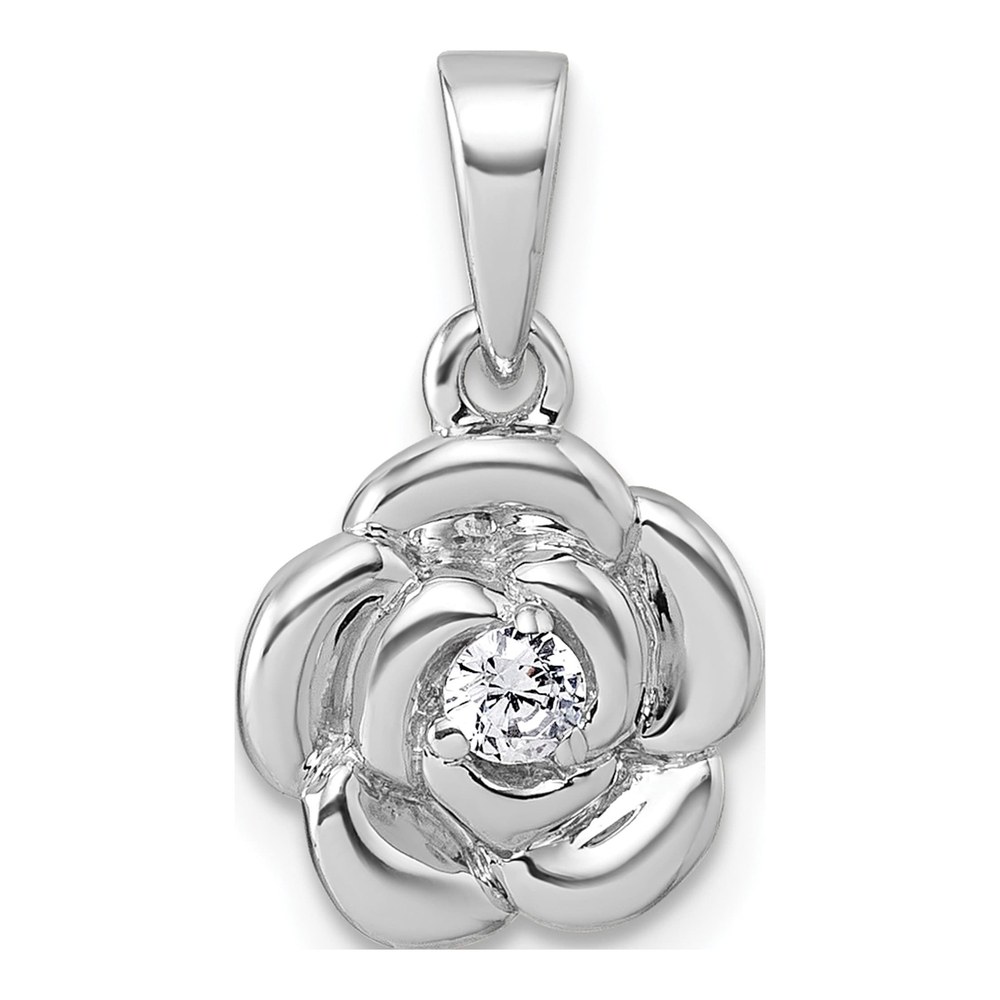 Sterling Silver Rhodium-Plated Polished White Cz Flower Pendant