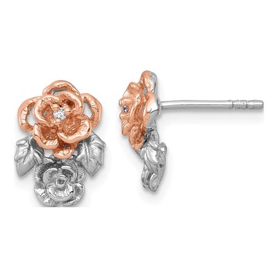 Sterling Silver CZ Flowers Stud Earrings