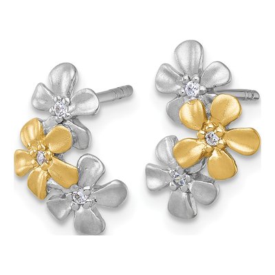 Sterling Silver CZ Three Flowers Stud Earrings – view 3
