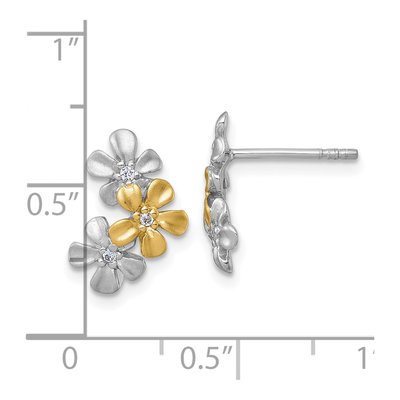 Sterling Silver CZ Three Flowers Stud Earrings – view 4