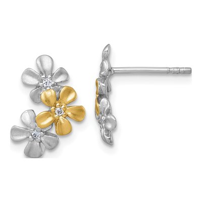 Sterling Silver CZ Three Flowers Stud Earrings