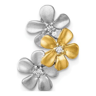 Sterling Silver CZ Three Flowers Slide Pendant