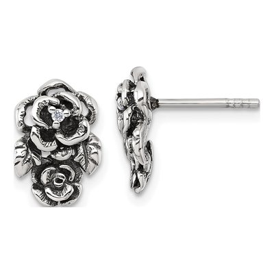 Sterling Silver CZ Flower Stud Earrings