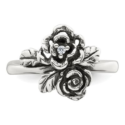 Sterling Silver CZ Flower Ring – view 5
