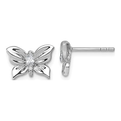 Sterling Silver CZ Butterfly Stud Earrings