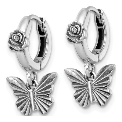 Sterling Silver 21mm Butterfly Flower Huggie Hoop Earrings – view 3