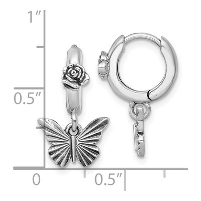 Sterling Silver 21mm Butterfly Flower Huggie Hoop Earrings – view 4