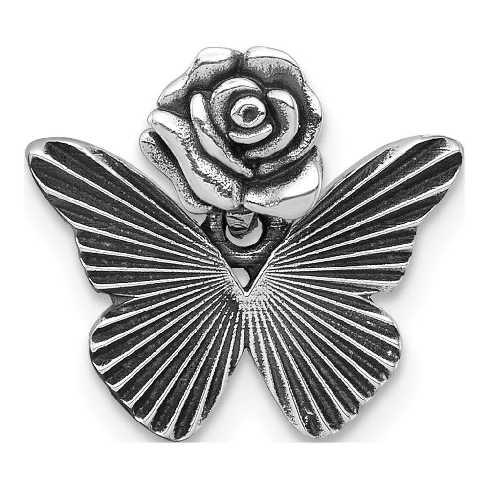 Sterling Silver Antiqued Textured Butterfly With Flower Pendant