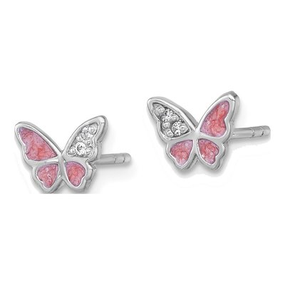 Sterling Silver CZ Enamel Butterfly Stud Earrings – view 3