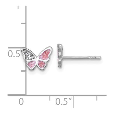 Sterling Silver CZ Enamel Butterfly Stud Earrings – view 4
