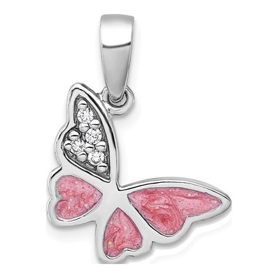 Sterling Silver CZ Enamel Butterfly Pendant
